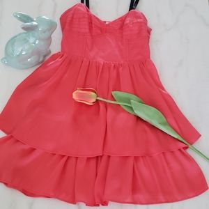 Y2k GO International coral bustier top smocked mini